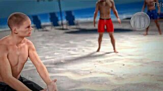 conversational-emoji beauty and the thug topless on beach with petite redhead piercing 😍🏖️