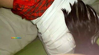 Beautiful college student in red skirt interviewed by former partner at party