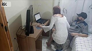 redhead amateur gets sneaky voyeur action with dirty talk and cum on ass