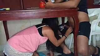 Hey, why hide under the table as amateur Latina teen gives blowjob in homemade style?