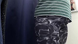 Big ass chubby milf tries tight leggings in fitting room while camera watches close-up 😏