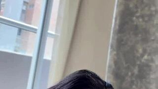 Amateur couple enjoys webcam session with deepthroat blowjob and handjob on fat cock from sexy brunette babe