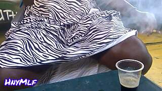 Hey check out this hot housewife flashing shaved pussy at public bar voyeur style