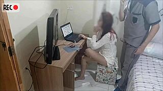 redhead amateur gets sneaky voyeur action with dirty talk and cum on ass