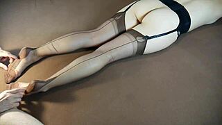 i massage soles of horny milf in stockings making her moan loudly