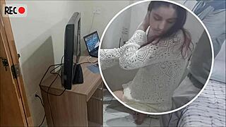 redhead amateur gets sneaky voyeur action with dirty talk and cum on ass