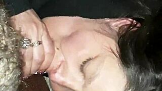 Older brunette boldly sucks Joshua Jisms massive big white cock in intense blowjob