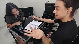 Sexy latina secretary gets fucked by a big cock. The slut loves huge dicks in quickie cowgirl and missionary.