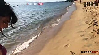 African adventure unfolds with bold beach display leading to passionate rocky encounter