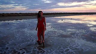 Hey, walking on red sunset of elton salt lake feels amazing