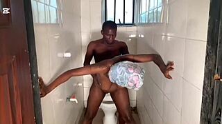 blonde and ebony friends share MONSTER COCK in quick toilet FUCK without girlfriend knowing