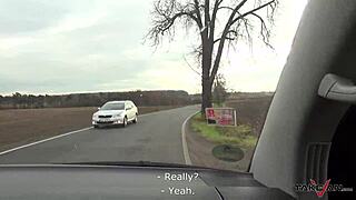 giving her wet pussy a ride home in exchange for the lift