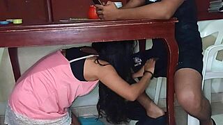 Hey, why hide under the table as amateur Latina teen gives blowjob in homemade style?