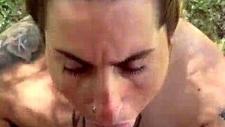 i love how in the park she always swallows my cum after deepthroat blowjob