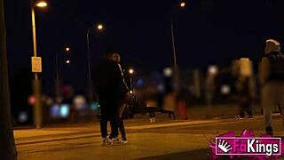 Curvy Egyptian brunette Amanda Luxor flashes big ass outdoors in public casting interview