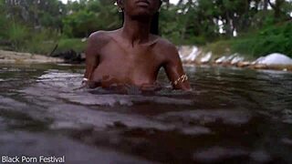 skinny african hottie teases softly in water