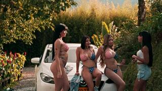 Oh, you ready for these sexy Latinas in a wet car wash orgy with squirting, scissoring, and rimjobs everywhere?