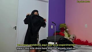 What happens when a brunette amateur tries on her new lingerie collection?