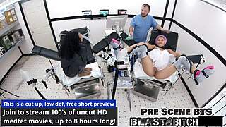 Step sisters spread shaved pussies wide in backstage latex gloves for intense creampie blasts