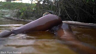 skinny african hottie teases softly in water