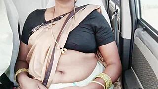 Beautiful brunette call girl engages in dirty talk during intense car sex session