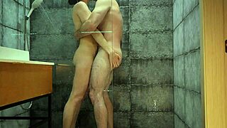 shower sex standing up with muscular brunette milf getting wet 💦🚿