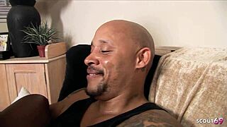 This curvy black wife with her huge ass and saggy tits dominates her tiny dick husband in a fierce rough fuck. She rides him hard while choking and gagging for intense pleasure.