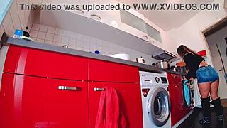 Oh man, this steamy short jeans hot pants tease with curvy ass in thong is fire