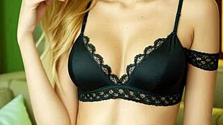 Girls modeling various lingerie styles with barefoot poses and cute accessories in a relaxed setting.