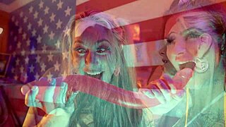 freaky arcade misty meaner and jordan sky dildo face fucking