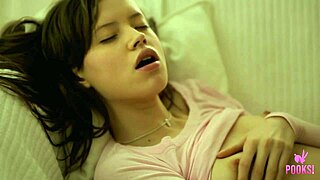 Lynn strips naked and boldly rams glass dildo deep in her dripping cunt for orgasm