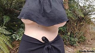 Hey, check out Priscila strolling the streets in see-through clothes, totally bare underneath and flashing everything