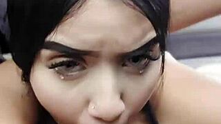 Petite latina babe sucks cock while driving in public then rides cowgirl style