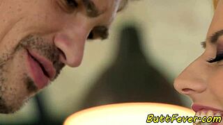 Eurobabe in stockings gives blowjob before getting buttfucked doggystyle in amateur glamour scene