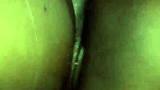 Black amateur maid with shaved pussy fucks landlord's monster cock in homemade video for support