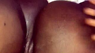 Black amateur maid with shaved pussy fucks landlord's monster cock in homemade video for support