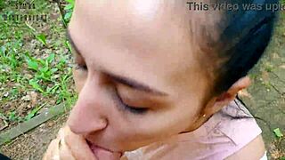 Phone vlog ends with risky quickie blowjob in public park from ponytail girlfriend swallowing cum