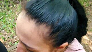 Phone vlog ends with risky quickie blowjob in public park from ponytail girlfriend swallowing cum