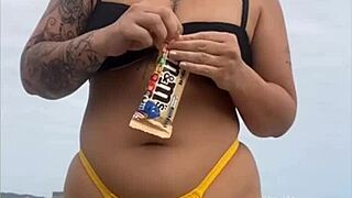 Swollen Pussy In Tight Yellow Bikini Draws Attention On USA Beach!
