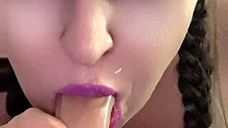 Kandy Kane the chubby housewife gives a deepthroat blowjob in this homemade bbw scene.