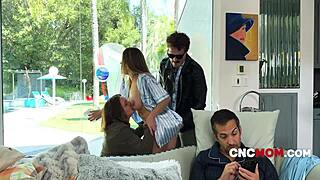 Freeuse family dives into wild 4some action pounding pussies and wanking together in total chaos