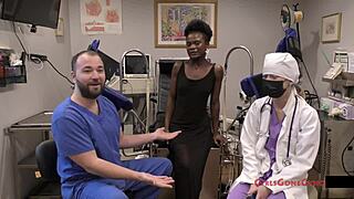 dialogic-provocative hey, what if we spice up this hospital exam with a vibrator on my shaved pussy... ready for close-up orgasm, patient?