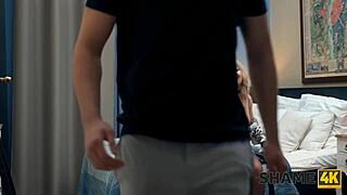 Hints of a mature blonde teacher revealing her shaved pussy in stockings for a seductive encounter