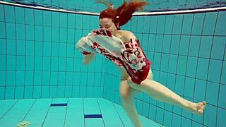 I dive underwater with hot Polish teen Marketa in bikini. we flash petite tits at public pool and beach