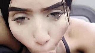 Petite latina babe sucks cock while driving in public then rides cowgirl style