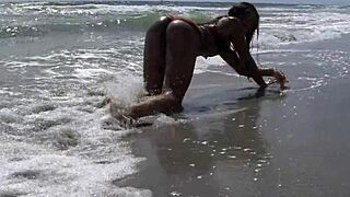 ebony waves public beach dildo fucking my wet pussy til i cum hard outdoors
