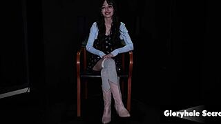 hot small tittied brunette sucks and deepthroats cock at gloryhole with sloppy blowjob