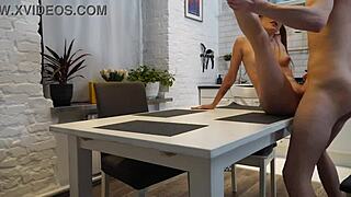 Quickie Sex with Hot Neighbor Girlfriend in Kitchen Featuring Pov Cowgirl Riding, Doggystyle Fucking, and Cum Covered Finish