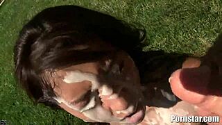 Brunette Babe AJ Estrada Takes Massive Cum Plastering in Wild Outdoor Action