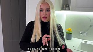 Sexy Blonde In Black Stockings Rides Cowgirl